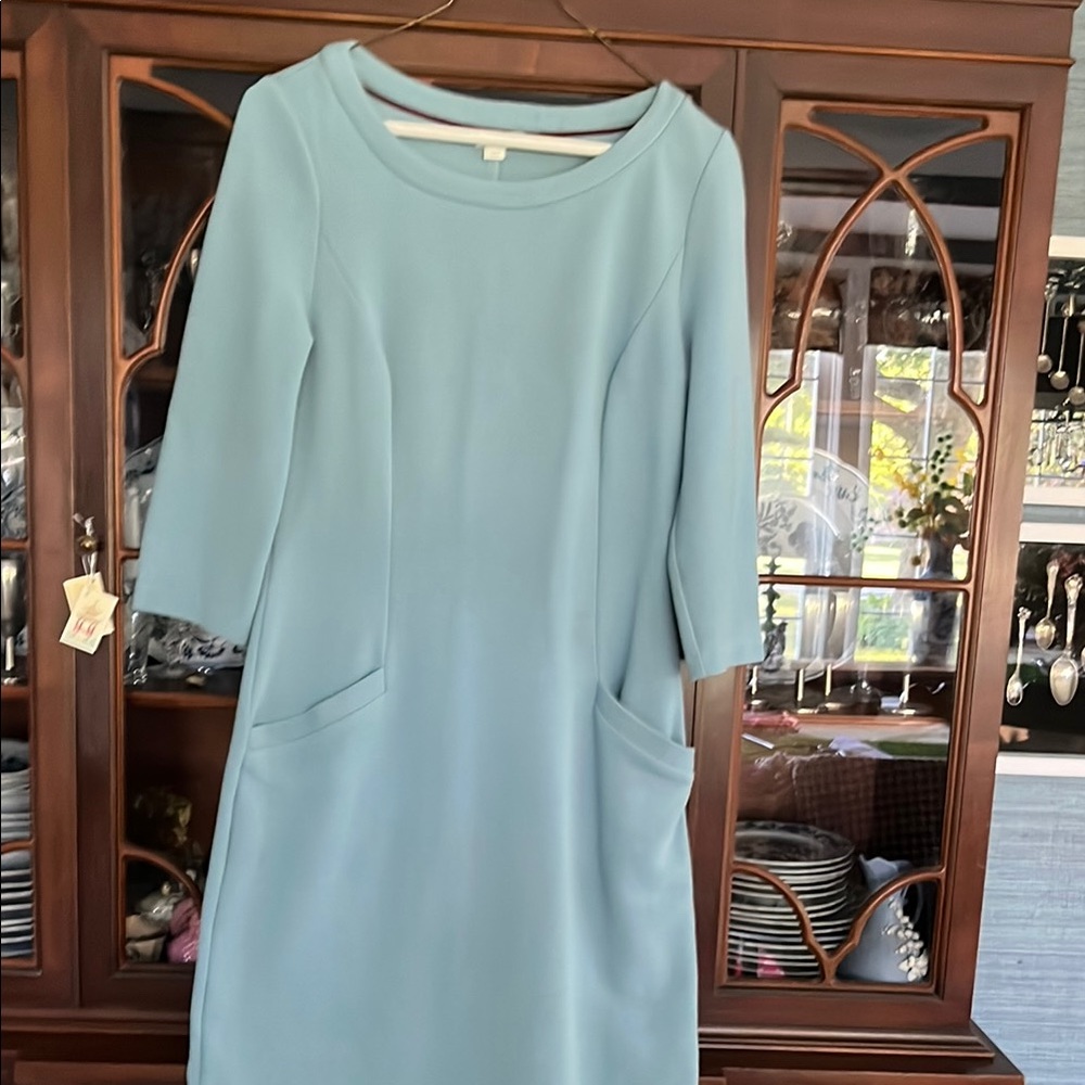 Boden Blue Sheath Dress with Bateau Neckline